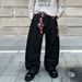 Men's Clothing Men's Retro Heavy Duty Plum Blossom Embroidered Jeans Y2K High Street Design Loose Fitting Straight Leg Floor Length Pants_mkmklike.com