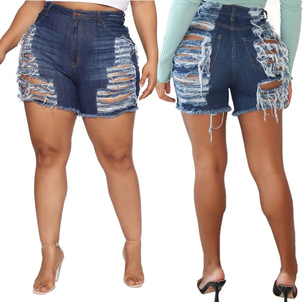 Women's Clothing Fashion Slim Versatile Washed Hole Stretch Denim Shorts_mkmklike.com