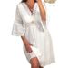 Women's 2023 spring new V-neck hollow lace bell sleeve dress_mkmklike.com