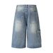 Men's Clothing Street Style Multi Pocket Stitching Distressed Wide Leg Jeans Washed Distressed Loose Embroidered Wide Leg Pants_mkmklike.com