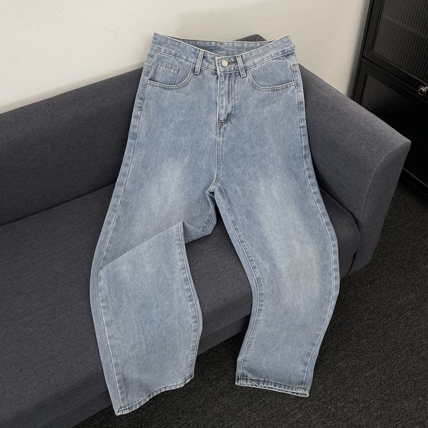 Men's Summer Thin Straight Leg Jeans Casual Trendy Sporty Washed Versatile Button Down Pants_mkmklike.com