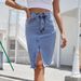 Mid-length, High-waisted, Hip-hugging, Slit Denim Skirt For Women; European And American Style._mkmklike.com