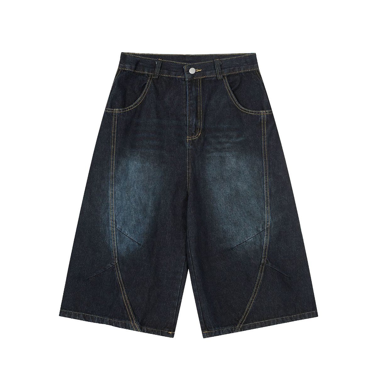 Men's Clothing Retro Loose Silhouette Washed Distressed Cropped Trousers Summer Men's Designer Wide Leg Jeans_mkmklike.com