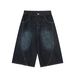 Men's Clothing Retro Loose Silhouette Washed Distressed Cropped Trousers Summer Men's Designer Wide Leg Jeans_mkmklike.com