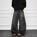 American Retro Distressed Design Curved Hem Jeans For Men Women, 2025 Spring And Autumn New Style, Loose Straight Washed_mkmklike.com