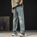 New High Street Micro-speaker Jeans Men's Straight Tube Loose, High-end Cotton Bullet + YYK + Double Zipper_mkmklike.com