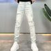 Ripped, Stylish, Light Colored Men's Jeans For Spring And Summer, Trendy And Versatile, Stretchy, Slim Fit, Youthful And Fashionable Brand Long Pants._mkmklike.com