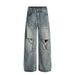 Distressed Washed Jeans Street Style Punk Knife Cut Destroyed Vintage Wide Leg Straight Long Pants For Men_mkmklike.com