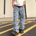 American High Street China-Chic Heavy Industry Washed Catwhisker Damaged Patch Jeans Old Beggar Fashion Slim Feet Pants_mkmklike.com