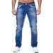 Men's Double-Stitch Slim Fit Jeans – Classic Washed Denim Pants (Mid-Rise Straight Leg For Everyday Wear)_mkmklike.com