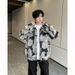 Men's Clothing Men's Distressed Tie-Dye Denim Jacket | Oversized Streetwear Coat | High-Street Fashion | Cotton Blend | Black | S-3XL_mkmklike.com