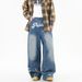 Men's Clothing | American English Printed Jeans Men's Spring And Autumn American Retro Printed Washed Loose Wide Leg Pants_mkmklike.com