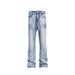 Vintage Washed Straight-Leg Jeans For Men - Cleanfit Snowflake Pattern, Ice Blue, Heavyweight Denim, Retro Style_mkmklike.com