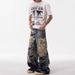 Graffiti Destruction 3D Digital Old Jeans Men's American Street Niche Design Straight Loose Wide-leg Trousers_mkmklike.com