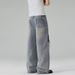 Men's Faux Two-Piece Patchwork Ripped Frayed Hem Straight Leg Jeans American Style Trendy Loose Fit For Men And Women_mkmklike.com