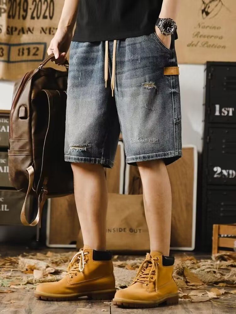 Summer Thin Stretch Men's Slim Fit Jeans Trendy Casual Mid Length Five Point Pants High Street Style For Youth_mkmklike.com