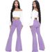 Women's High-Waisted Flared Jeans - Stretch Denim Bootcut Pants In 10 Colors (White/Black/Navy/Blue/Mocha/Brown/Pink/Burgundy/Purple)_mkmklike.com