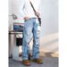 Men's Trendy High Street Loose Straight Leg Distressed Pants Retro Washed Light Colored Ripped Jeans_mkmklike.com