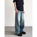 Men's Straight Wide Leg Trousers American Cleanfit Distressed Blue Jeans High Street Summer Trendy Versatile for Men And Women_mkmklike.com