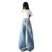 Women's Washed Blue Embroidery Detail Loose Straight Leg Jeans Casual Fashion Office Lady Wide Leg Pants Spring Autumn Retro_mkmklike.com
