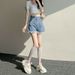Women's High-Waisted Wide Leg Denim Shorts Casual Thin Style Slimming A-Line Hot Pants Frayed Hem Trendy Petite Versatile_mkmklike.com