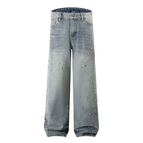 Hot Diamond Full Diamond Jeans Men New Trendy Brand Fashion Loose Straight Trousers_mkmklike.com