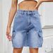 Women's Denim Cargo Shorts - Straight Leg Mid-Length Shorts With Functional Side Pockets_mkmklike.com