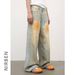 Men's Clothing Retro Washed Workwear Multi Pocket Jeans For Men And Women, High Street Design, Loose Wide Leg Casual Mopping Pants_mkmklike.com