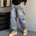 Men's Heavyweight Retro Ripped Patched Jeans Casual Straight Leg Loose Tapered Pants Autumn Fashion_mkmklike.com