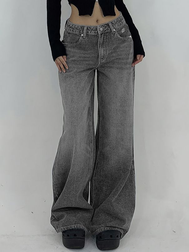 Women's High Waist Wide Leg Distressed Jeans - Oversized Relaxed Fit Long Boho Denim Pants With Ripped Details (Black/Blue/Light Gray)_mkmklike.com