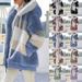 Women's Clothing autumn and winter warm plush patchwork zipper pocket hooded loose coat _mkmklike.com