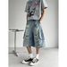 Men's Trendy Ripped Denim Shorts Loose Fit Versatile Large Pockets Straight Leg Summer Casual Cargo Shorts_mkmklike.com