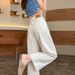 Petite High-Waisted Wide Leg Jeans Women's Loose Fit Slimming Design Cropped Straight Leg Pants White New Spring/Summer Style_mkmklike.com