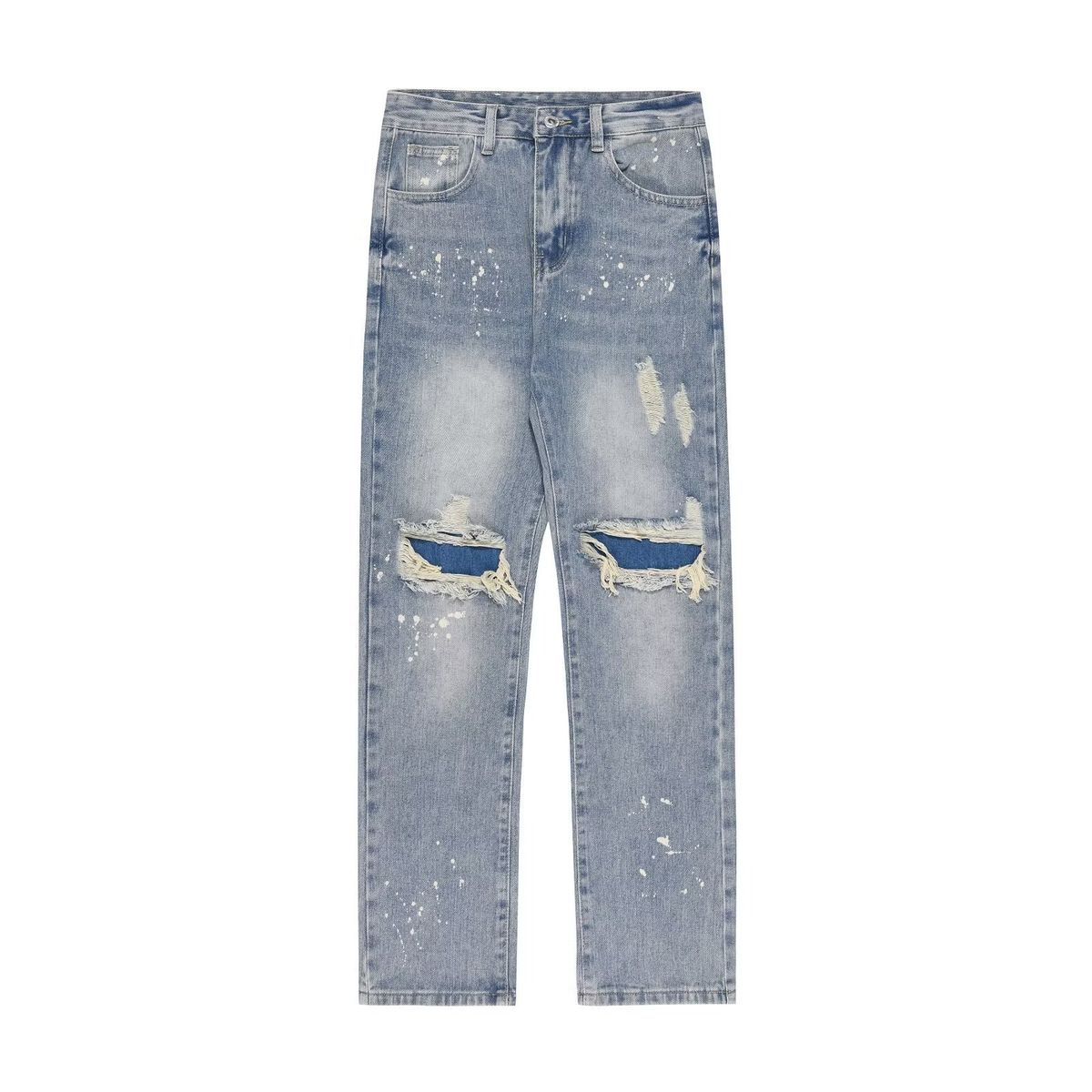 Men's Straight Slim Trousers Zipper Frayed Raw Edge Tassel Hip Hop Design Winter Jeans High Street Personality_mkmklike.com
