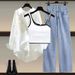 Women's Clothing Summer New Style Outfit Temperament Stylish Shirt Top Camisole Slim Jeans Three Piece Suit_mkmklike.com