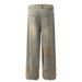 Men's Clothing Washed Yellow Mud Dyed Jeans Retro Bamboo Stripes Design Loose Straight Floor Length Pants For Men_mkmklike.com