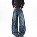 Men's Clothing Vintage American Checkered Distressed Jeans For Men - Relaxed Fit Wide Leg Casual Trousers With Washed Wrinkles (Blue, S-3XL)_mkmklike.com