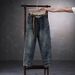 Men's Japanese Retro Style Loose Fit Casual Pants mid Waist Straight Leg Stretch Business Workwear Durable Washed Blue Jeans_mkmklike.com