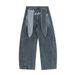 Zipper Patchwork Lace-Up Decorative Scimitar Jeans Men's Street Fashion Vibe Style Niche Loose Wide-Leg Pants_mkmklike.com