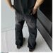 Men's Black Washed Straight Leg Trousers Summer High Street Trendy Distressed Wide Leg Floor Length Loose Fit American Brand_mkmklike.com