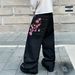 Vintage Americana Embroidered Plum Blossom Relaxed Fit Men's Jeans Y2K High Street Straight Leg Long Pants_mkmklike.com