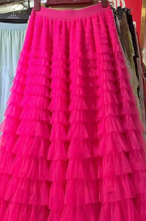 Mesh ruffled temperament skirt women's clothing new style celebrity long skirt slim cake skirt_mkmklike.com
