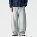 Men's Retro Japanese Workwear Denim Pants Oversized Relaxed Fit Distressed Wash Patchwork Light Blue Dark Blue Black M-5XL_mkmklike.com