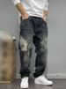Men's Straight Leg Jeans Loose Fit Casual Versatile Long Pants American High Street Style Patterned Heat Transfer Print_mkmklike.com