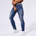 Distressed Patchwork Denim Jeans For Men And Women, Comfortable Stretch Slim Fit Ripped Knee Blue Jeans With Vintage Style_mkmklike.com