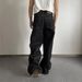 Men's Clothing Retro Selvedge Denim Black Jeans Men's Original Denim Color Straight Flared Long Pants_mkmklike.com