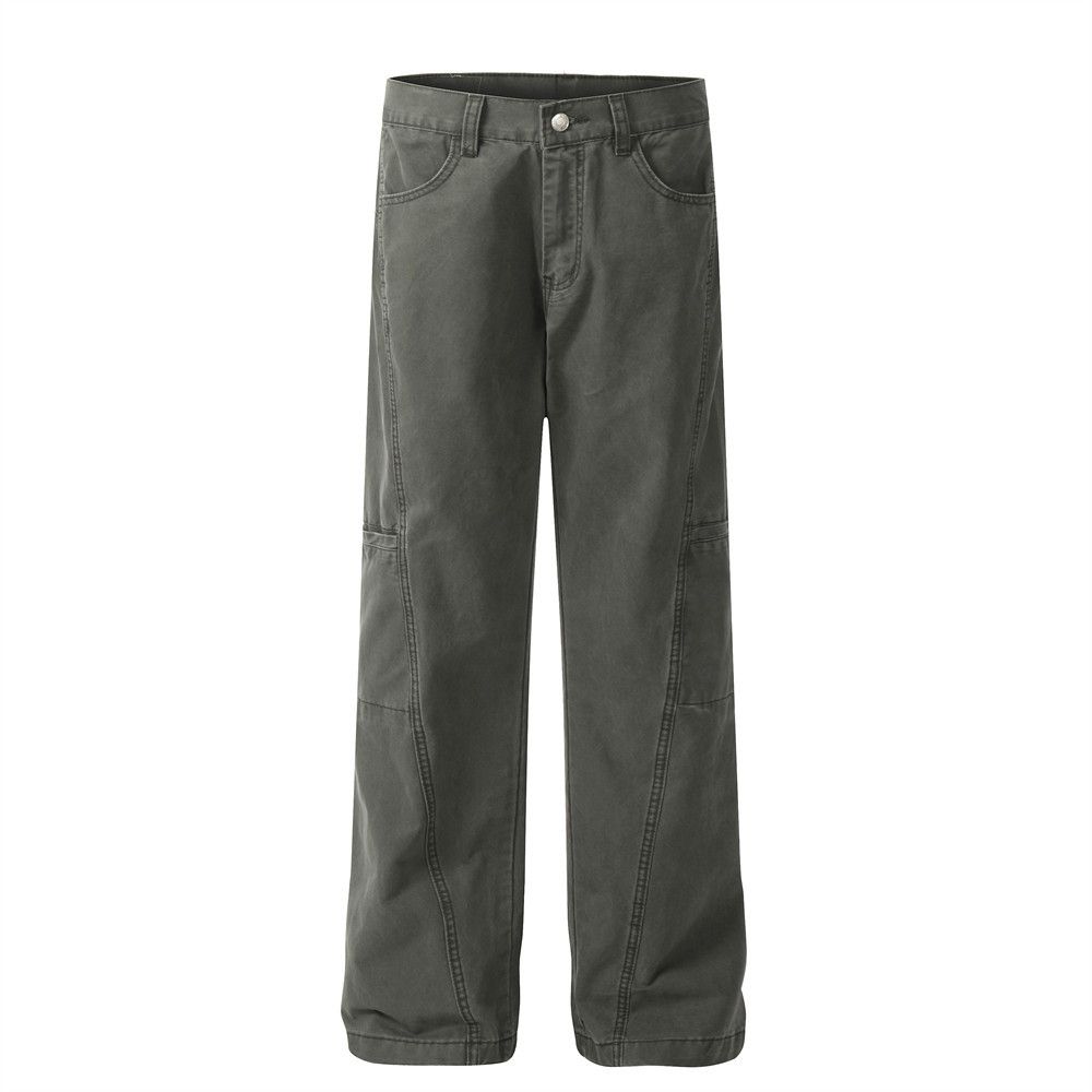 Heavy-duty Washed Vintage Loose Jeans Street Style Men's Straight With Pockets Cargo Wide-leg Dad Pants_mkmklike.com