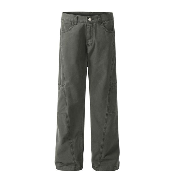Heavy-duty Washed Vintage Loose Jeans Street Style Men's Straight With Pockets Cargo Wide-leg Dad Pants_mkmklike.com