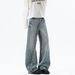 Men's High Street Lightning Wash Flared Jeans - Vintage Denim Wide Leg Trousers With Asymmetric Zip For Casual Streetwear_mkmklike.com