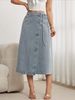 K Tethered Mid Skirt Elegant Women's Split Wrap Long Denim Skirt Loose Retro_mkmklike.com